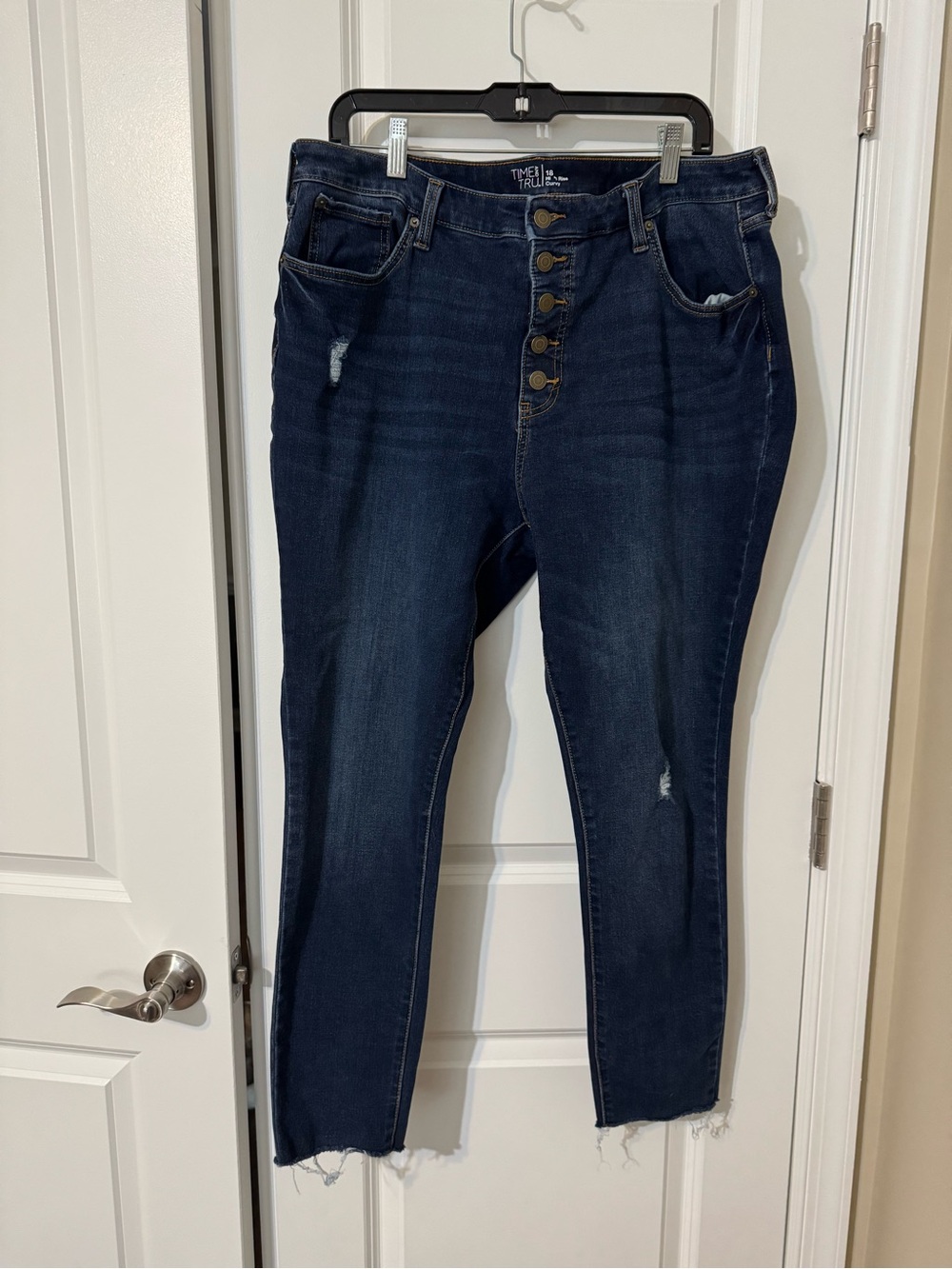 Time and Tru Dark Indigo High-Rise Button-Fly Skinny Jeans